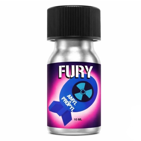 flacon de poppers fury violet amyl et propyl dans son flacon en alu
