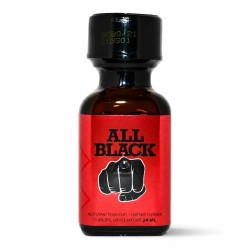 Flacon All Black Propyle 24 ml en verre brun avec étiquette rouge et design sobre à l'identité affirmée
