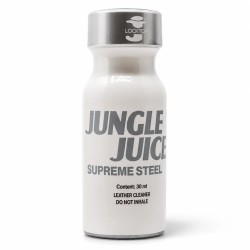 Flacon Jungle Juice Supreme Steel 30 ml en aluminium blanc et argent, design premium signé Lockerroom